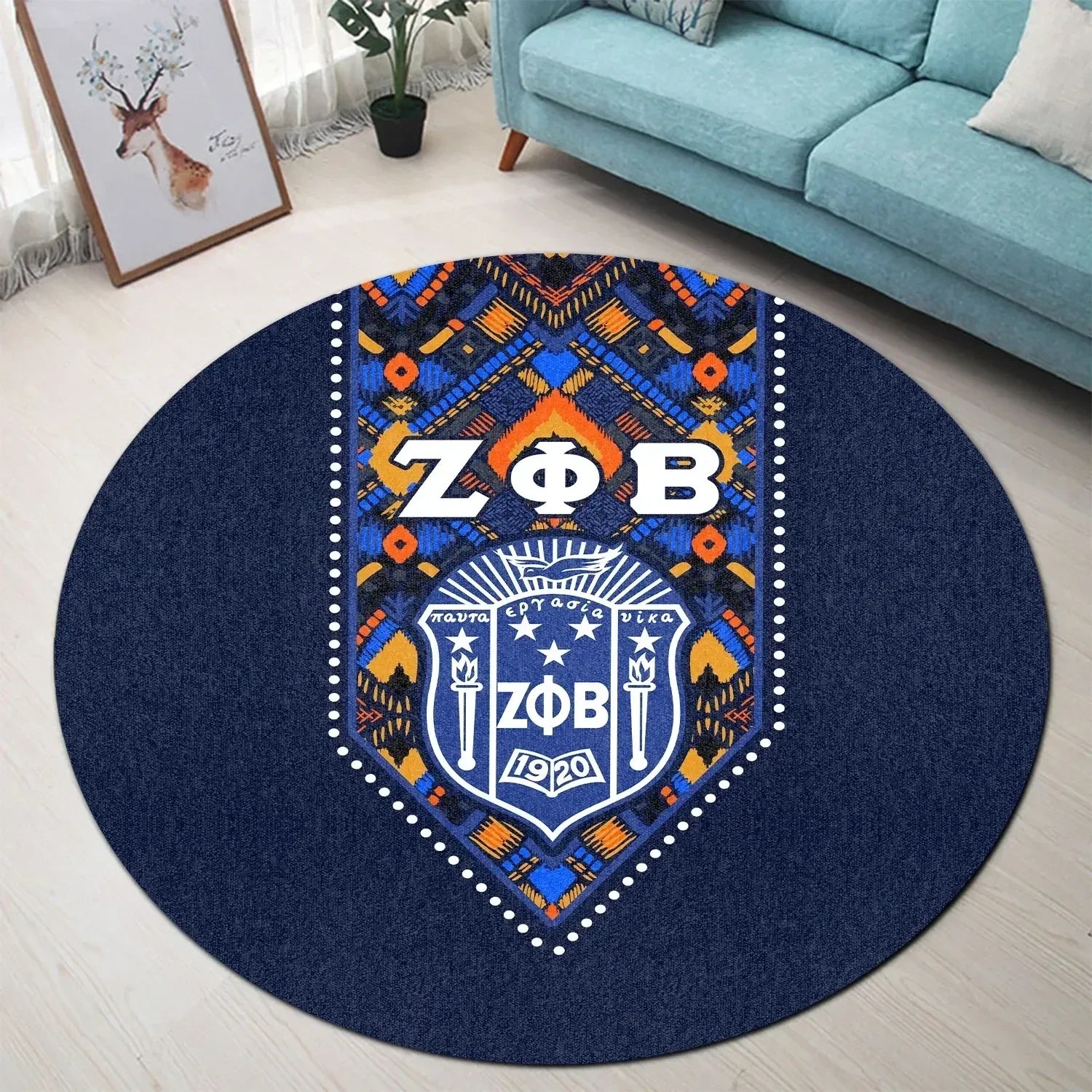 Zeta Phi Beta African Pattern - Navy Round Carpet
