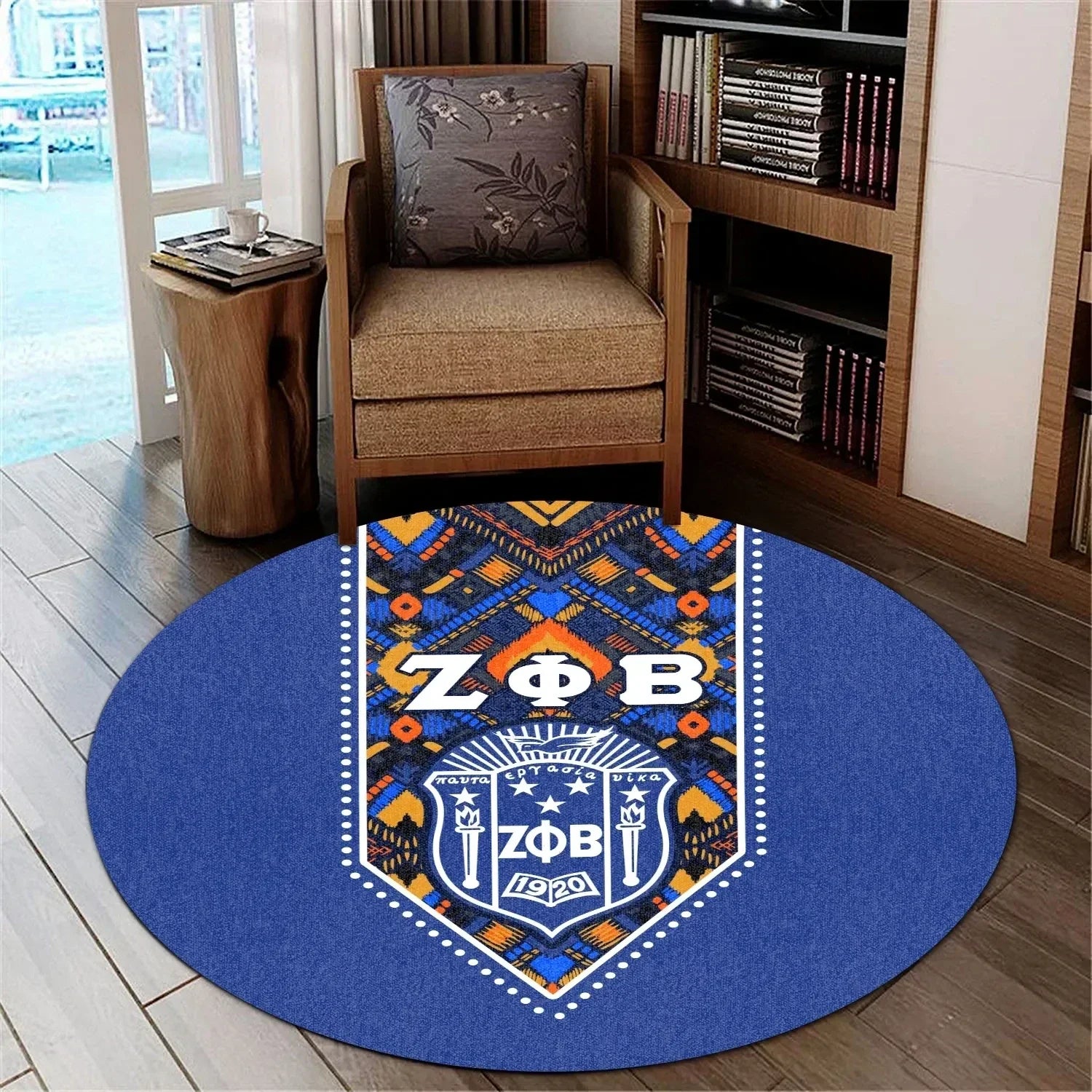 Africa Zone Carpet - Zeta Phi Beta African Pattern - Royal Blue Round Carpet J5
