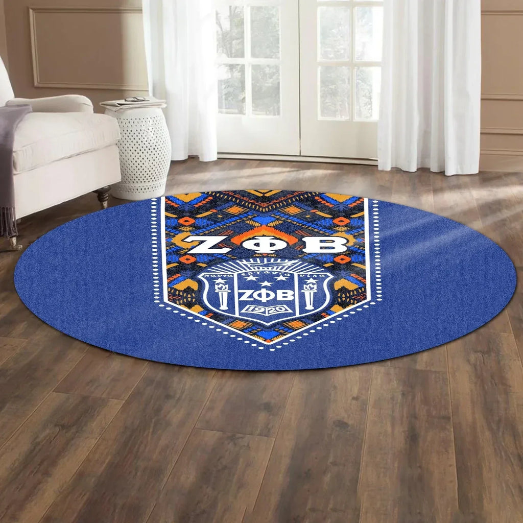 Africa Zone Carpet - Zeta Phi Beta African Pattern - Royal Blue Round Carpet J5