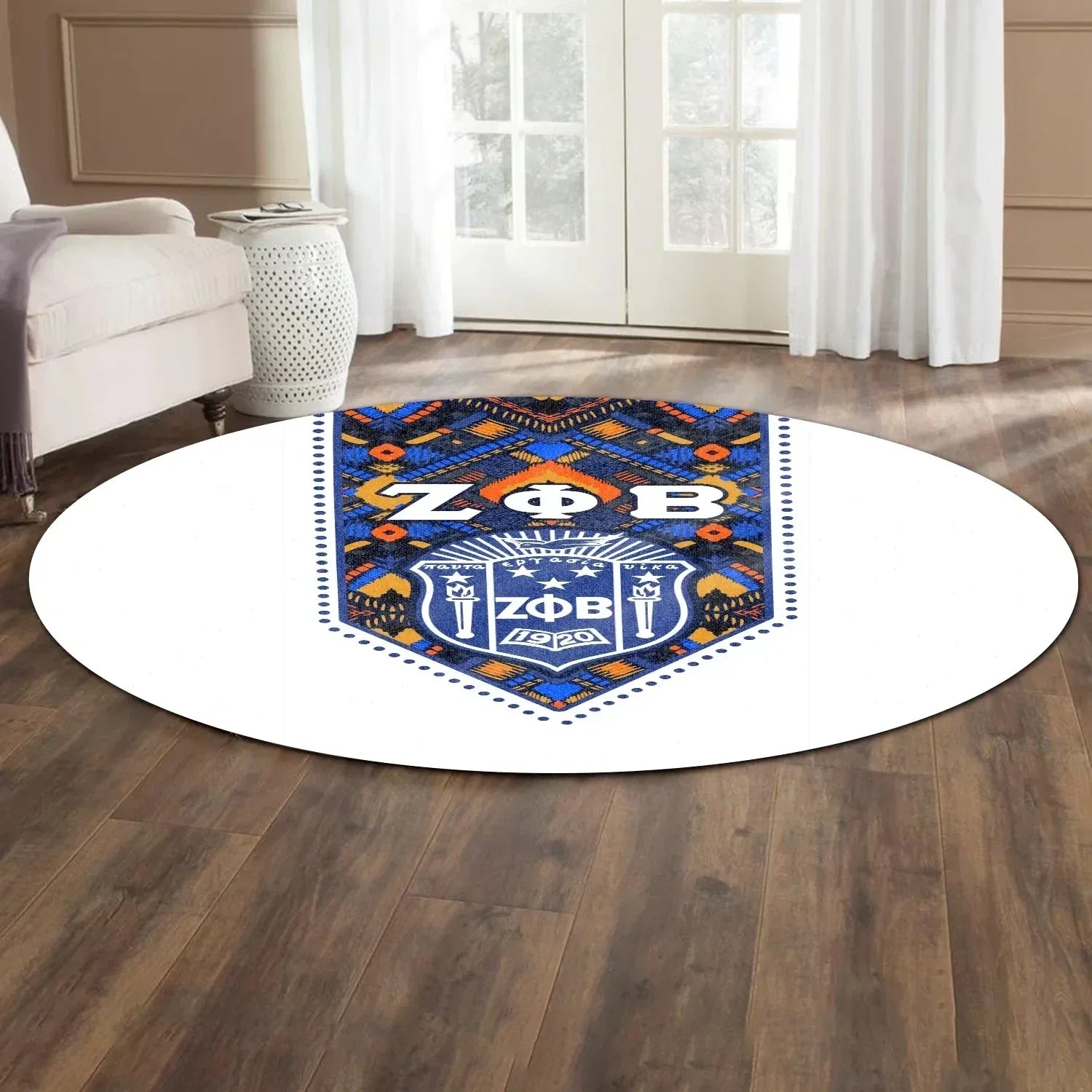 Africa Zone Carpet - Zeta Phi Beta African Pattern - White Round Carpet J5