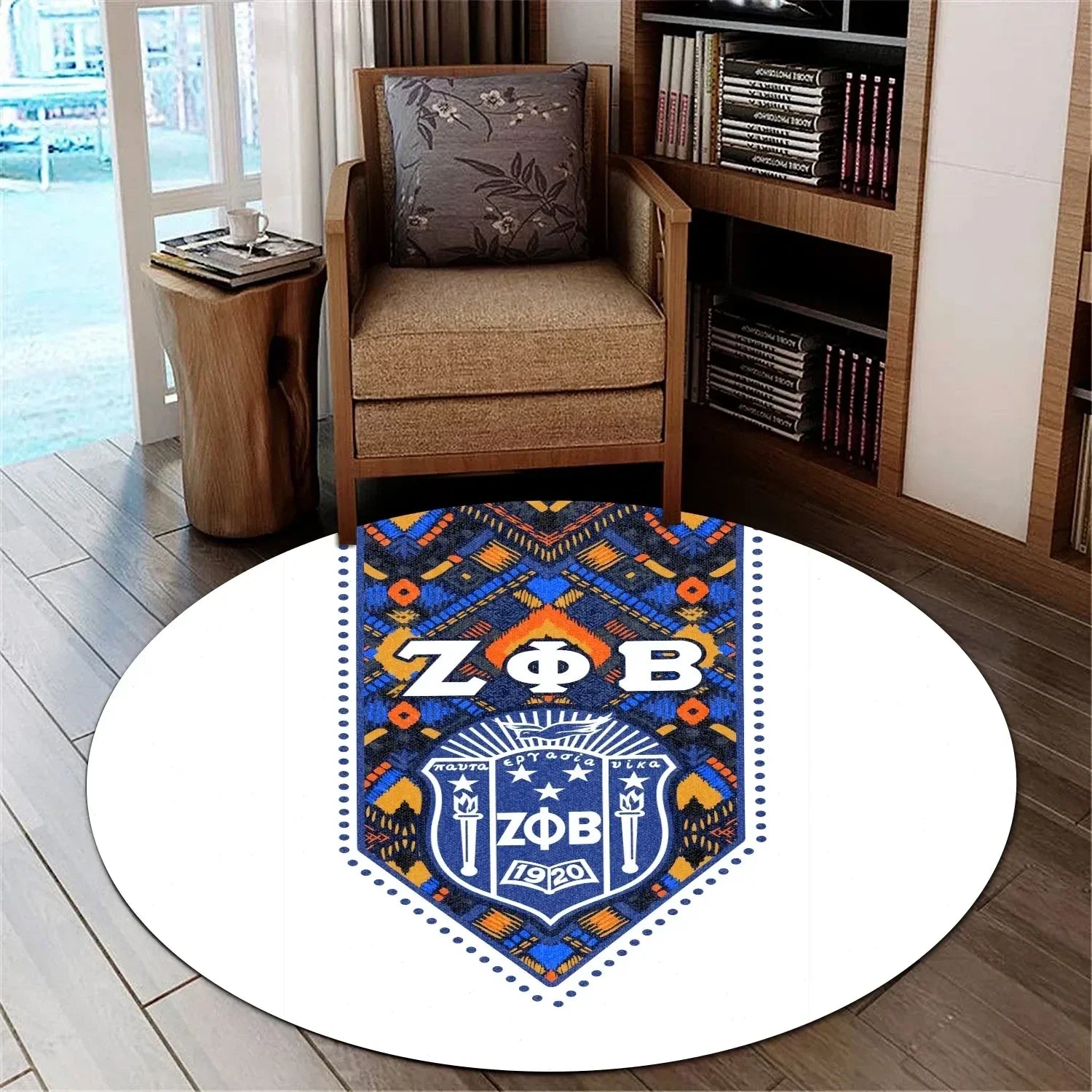 Africa Zone Carpet - Zeta Phi Beta African Pattern - White Round Carpet J5