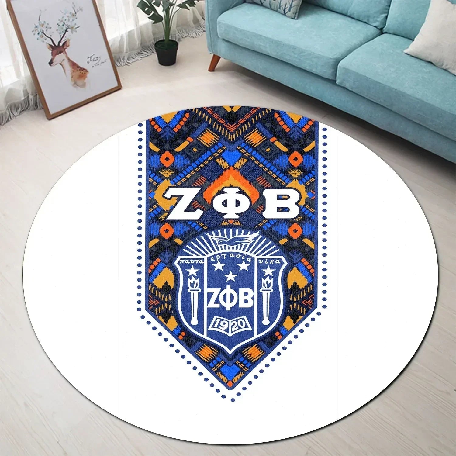 Zeta Phi Beta African Pattern - White Round Carpet