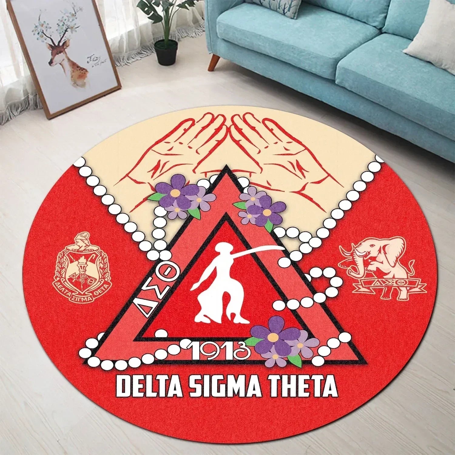 Africa Zone Greek Life Home Set - Delta Sigma Theta Sorority Pyramid Elephant Round Carpet J5