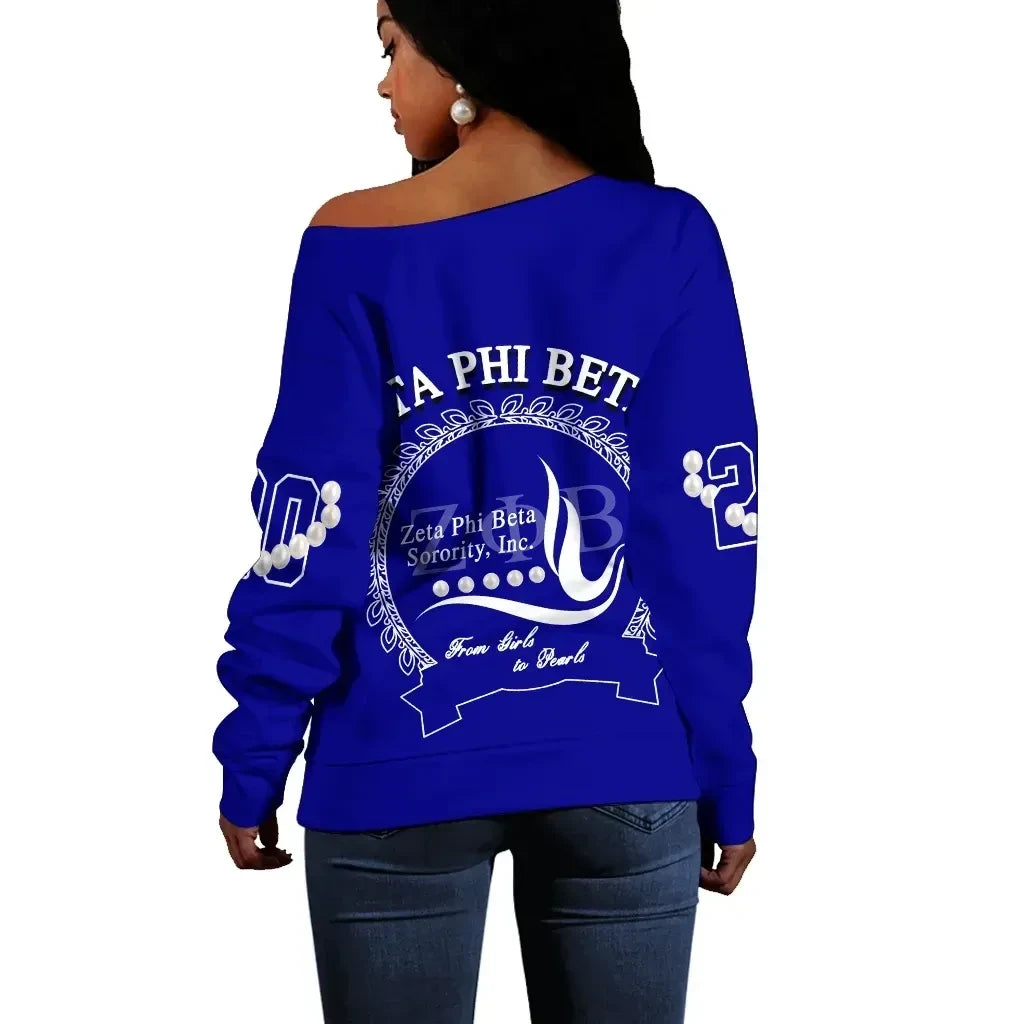 Africa Zone Sweatshirt - Zeta Phi Beta Pearl Blue Offshoulder A31