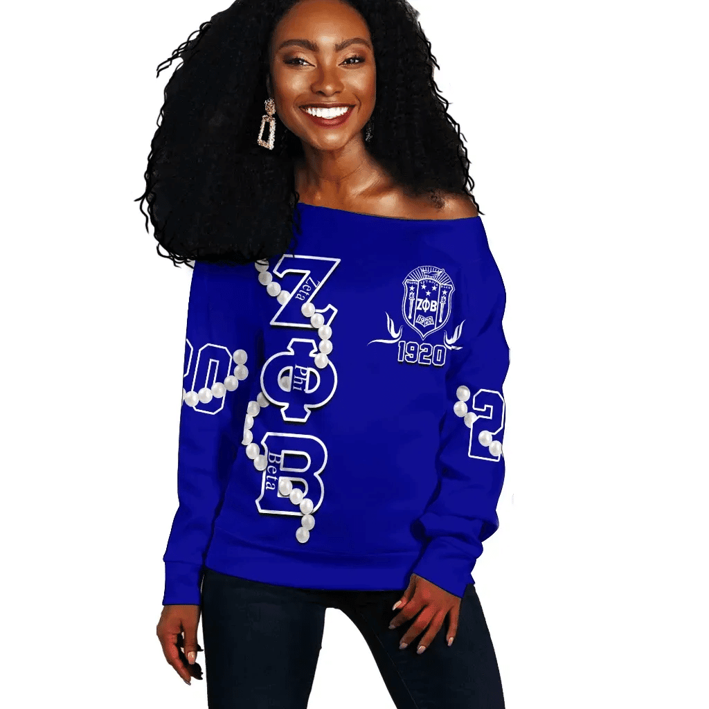 Africa Zone Sweatshirt - Zeta Phi Beta Pearl Blue Offshoulder A31