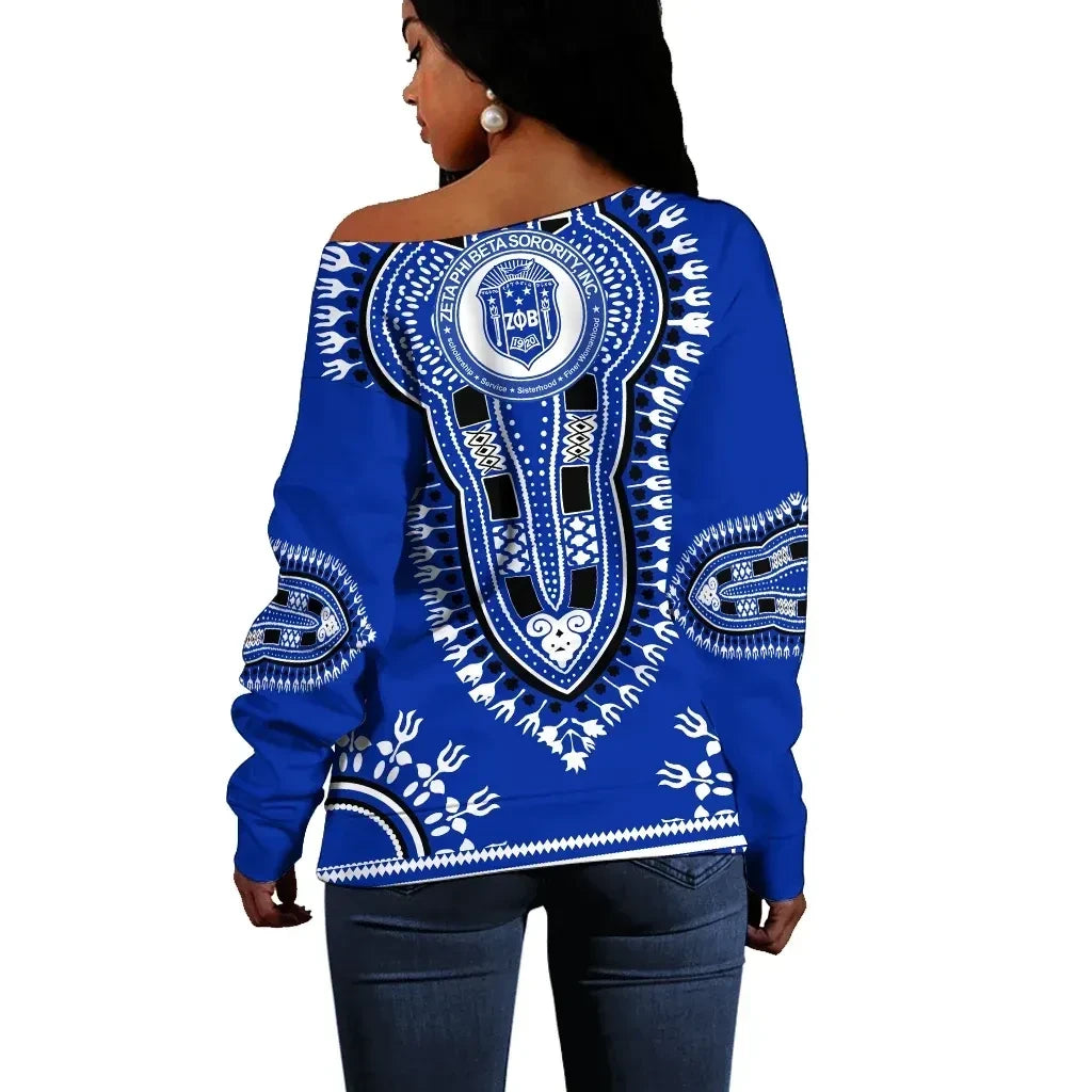 Africa Zone Sweatshirt - Zeta Phi Beta Dashiki Offshoulder J59