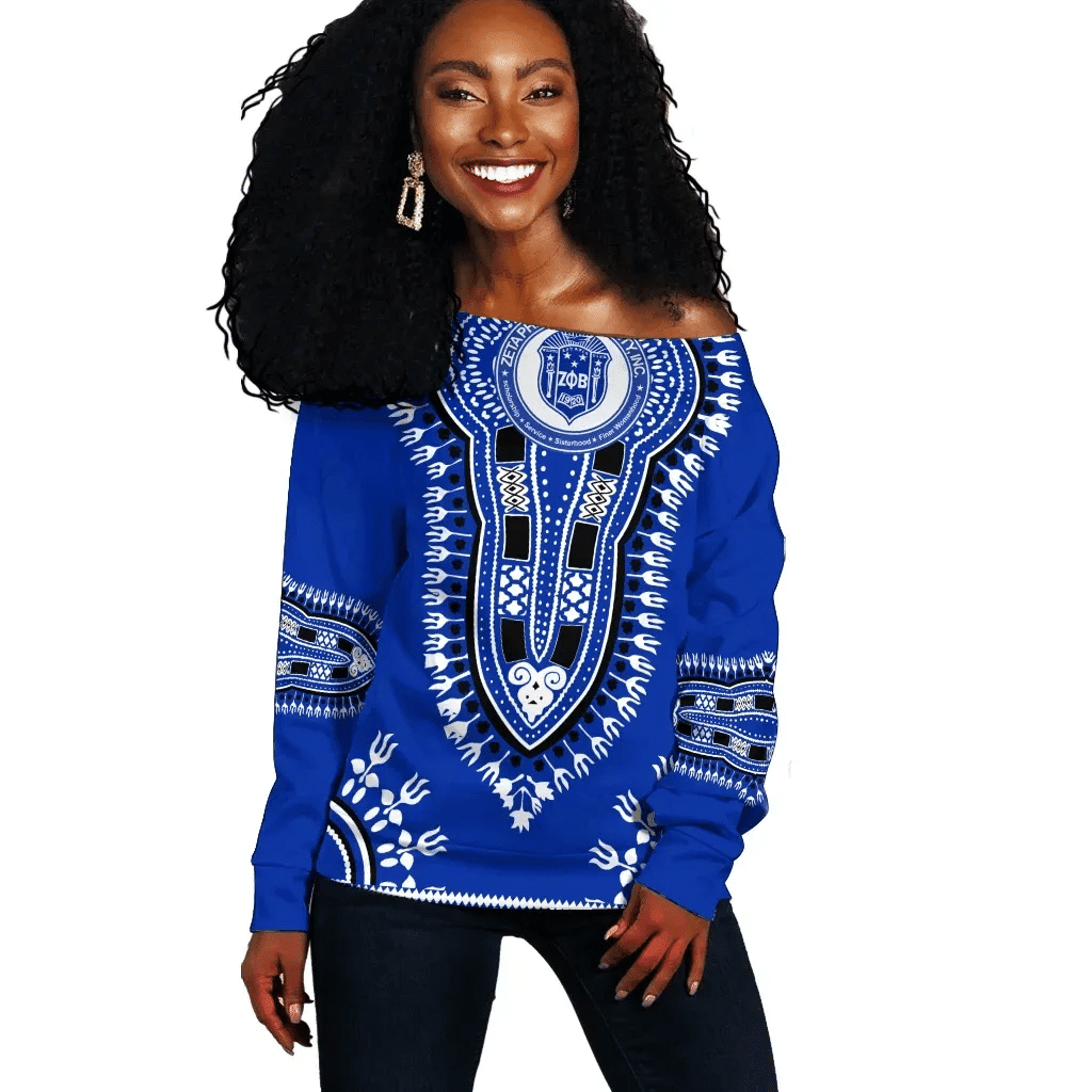 Africa Zone Sweatshirt - Zeta Phi Beta Dashiki Offshoulder J59