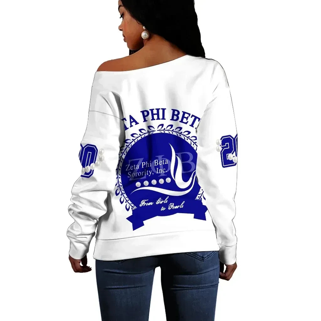Africa Zone Sweatshirt - Zeta Phi Beta Pearl White Offshoulder A31