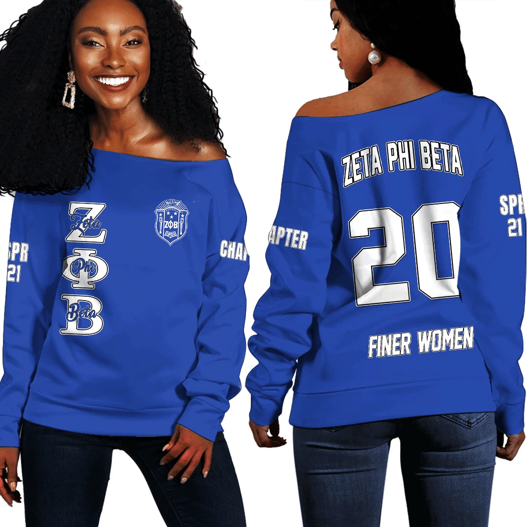 (Custom) Africa Zone Sweatshirt - Zeta Phi Beta (Blue) Off Shoulder Sweaters A31