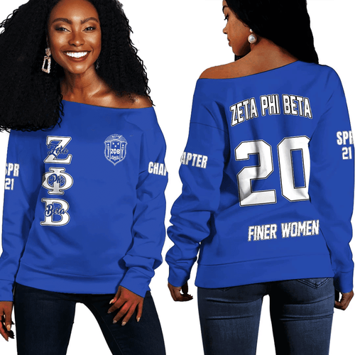 (Custom) Africa Zone Sweatshirt - Zeta Phi Beta (Blue) Off Shoulder Sweaters A31
