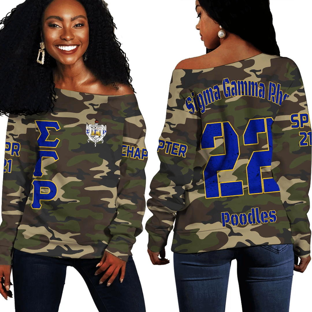 (Custom) Africa Zone Sweatshirt - Sigma Gamma Rho Camouflage Off Shoulder Sweaters A31