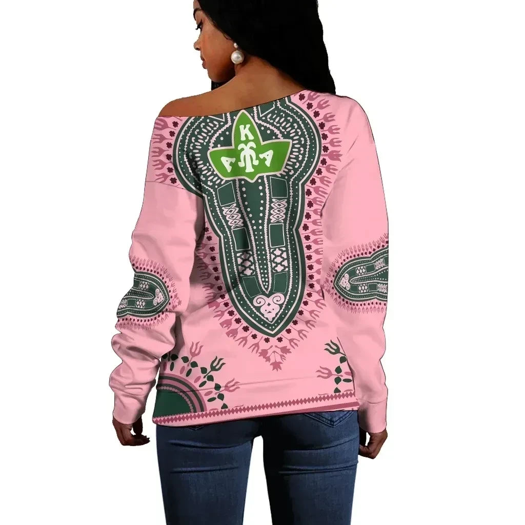 Africa Zone Greek Life Clothing - AKA Sorority Dashiki Off Shoulder Sweater J59