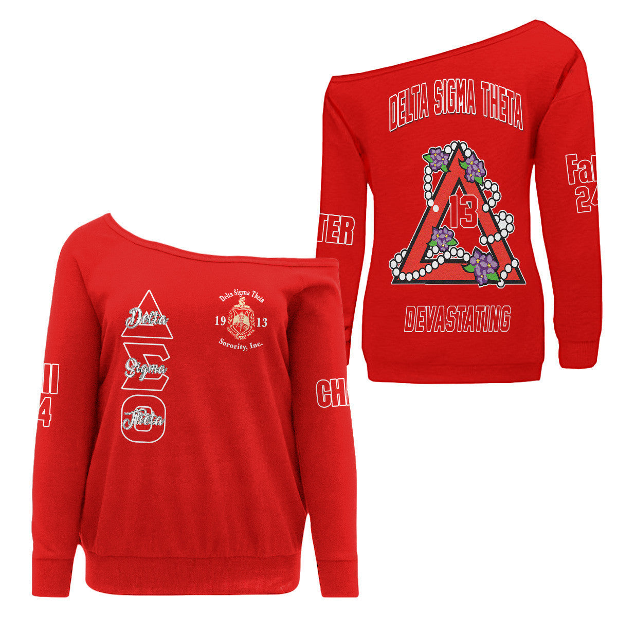 (Custom) Africa Zone Greek Life Clothing - Delta Sigma Theta Sorority Pyramid Off Shoulder Sweaters A31