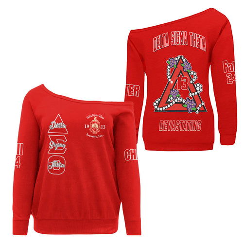 (Custom) Africa Zone Greek Life Clothing - Delta Sigma Theta Sorority Pyramid Off Shoulder Sweaters A31