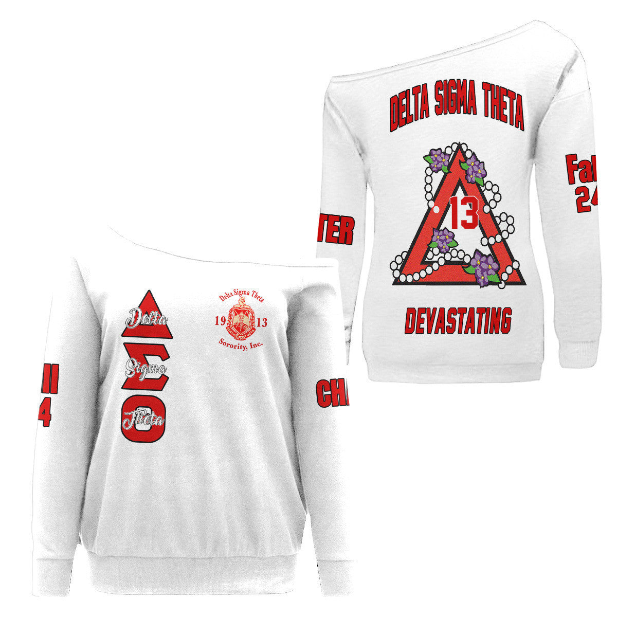 (Custom) Africa Zone Greek Life Clothing - Delta Sigma Theta Sorority Pyramid Off Shoulder Sweaters A31