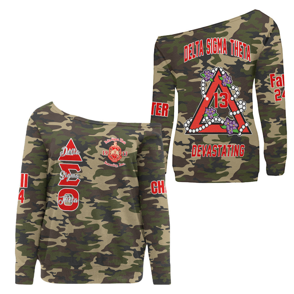 (Custom) Africa Zone Greek Life Clothing - Delta Sigma Theta Sorority Pyramid Off Shoulder Sweaters A31