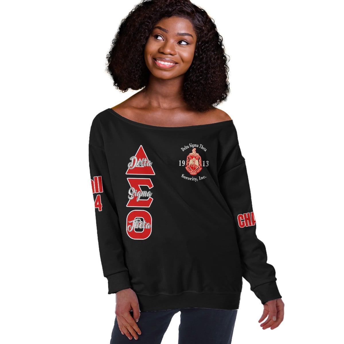 (Custom) Africa Zone Greek Life Clothing - Delta Sigma Theta Sorority Pyramid Off Shoulder Sweaters A31