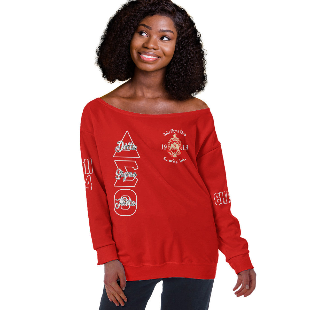 (Custom) Africa Zone Greek Life Clothing - Delta Sigma Theta Sorority Pyramid Off Shoulder Sweaters A31
