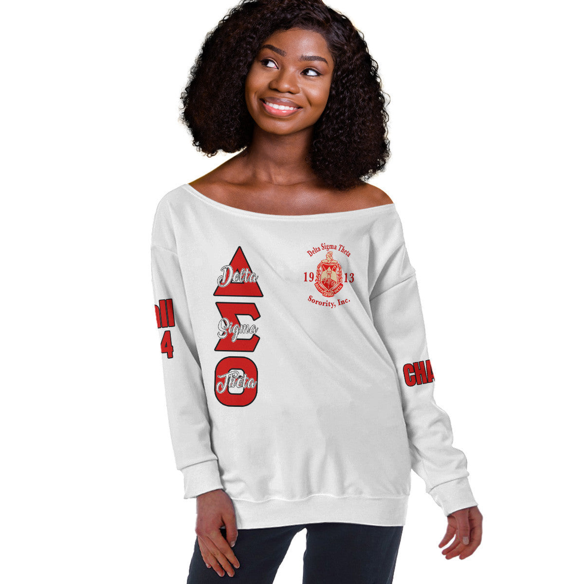 (Custom) Africa Zone Greek Life Clothing - Delta Sigma Theta Sorority Pyramid Off Shoulder Sweaters A31