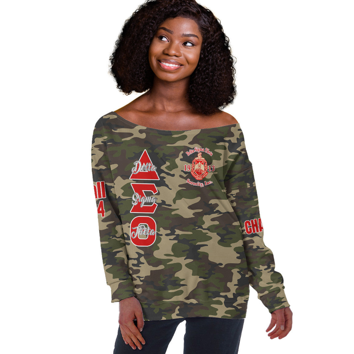(Custom) Africa Zone Greek Life Clothing - Delta Sigma Theta Sorority Pyramid Off Shoulder Sweaters A31