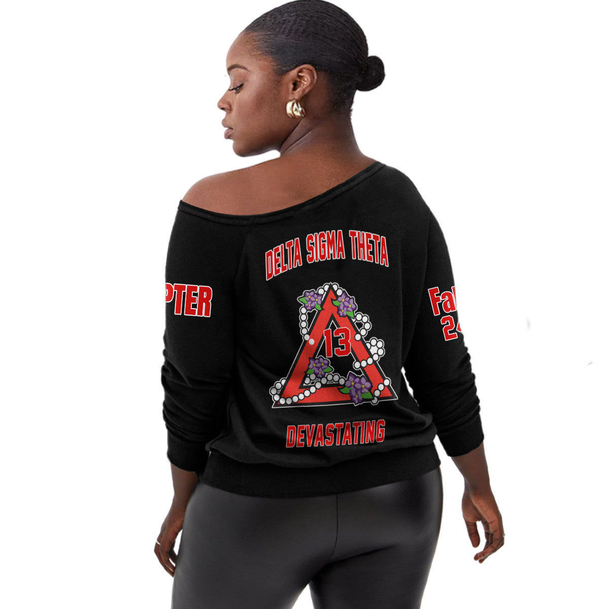 (Custom) Africa Zone Greek Life Clothing - Delta Sigma Theta Sorority Pyramid Off Shoulder Sweaters A31