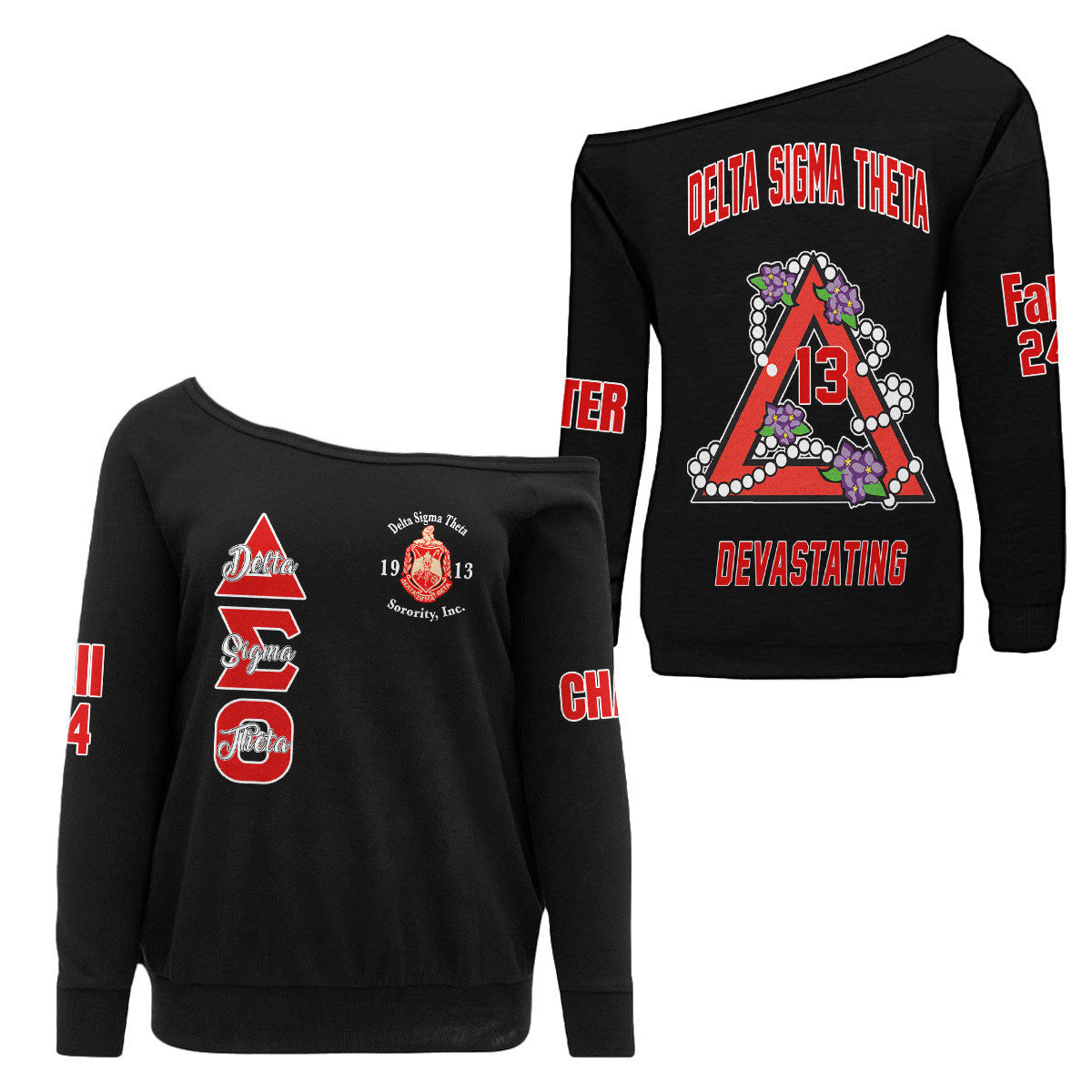(Custom) Africa Zone Greek Life Clothing - Delta Sigma Theta Sorority Pyramid Off Shoulder Sweaters A31