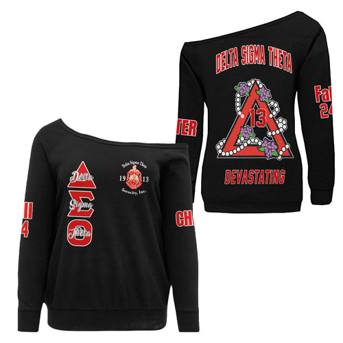 (Custom) Africa Zone Greek Life Clothing - Delta Sigma Theta Sorority Pyramid Off Shoulder Sweaters A31