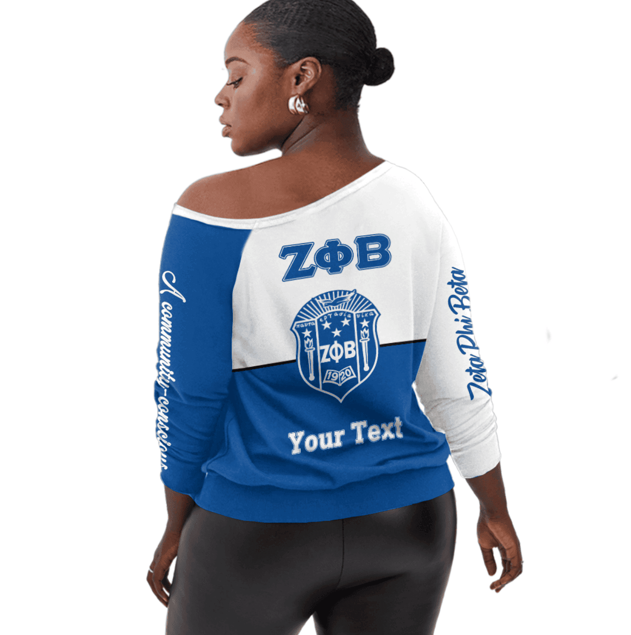 Greeklife Off Shoulder Sweater - Zeta Phi Beta Sorority Phenomenal Half Style A31