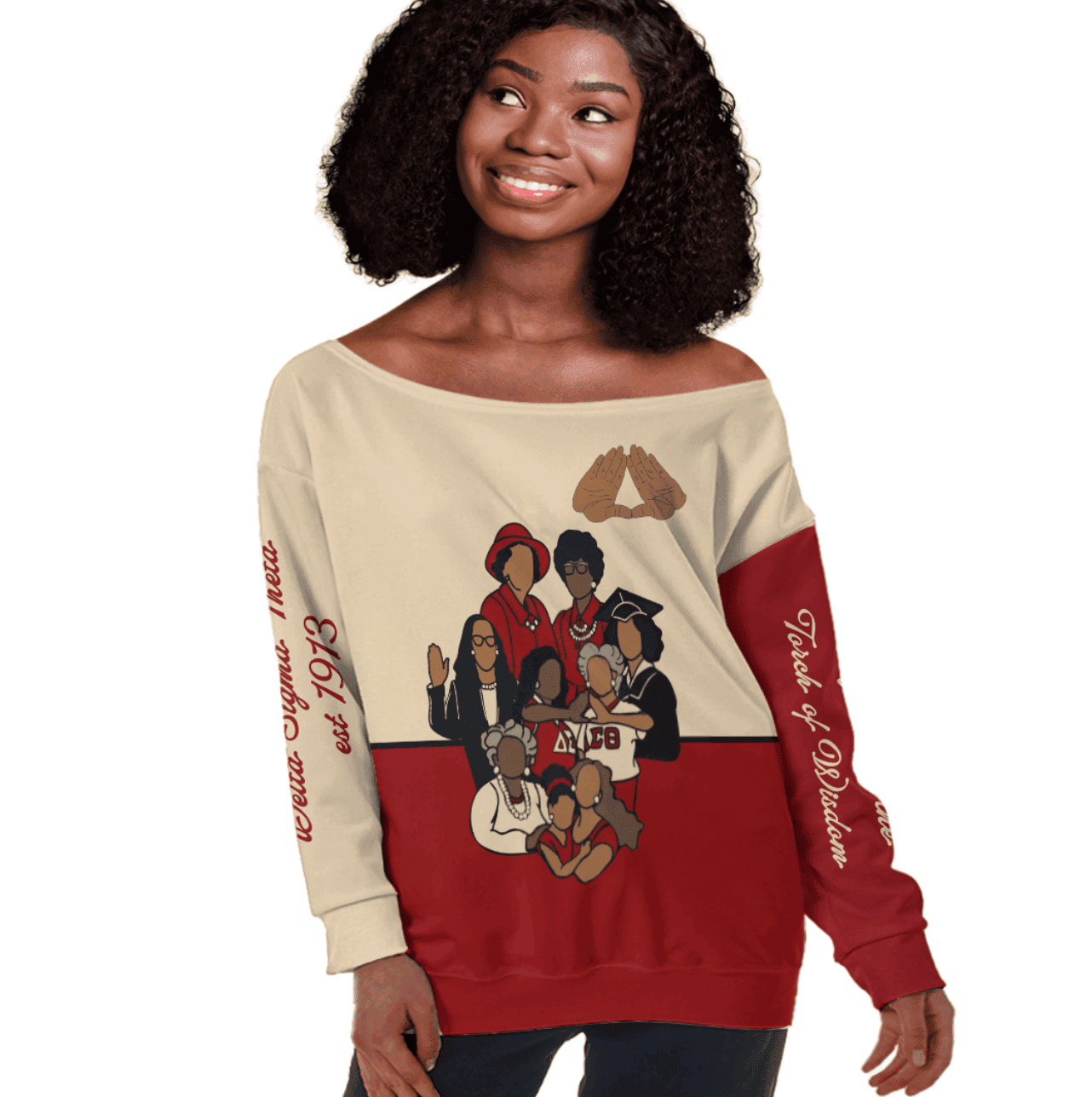 Africa Zone Greek Life Clothing - Delta Sigma Theta Sorority Off Shoulder Sweater Phenomenal Half Style A31