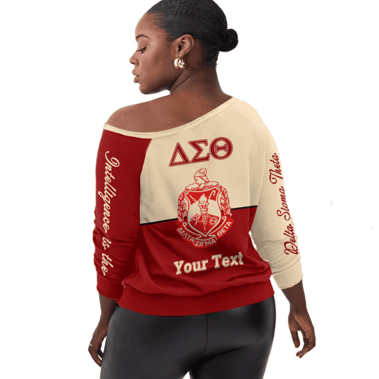 Africa Zone Greek Life Clothing - Delta Sigma Theta Sorority Off Shoulder Sweater Phenomenal Half Style A31