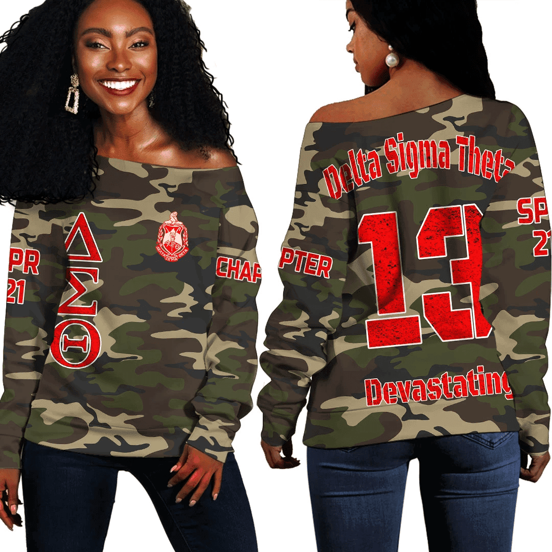 (Personalized) Deltas 1913 Sisterhood Legacy Off Shoulder Sweaters - Camouflage