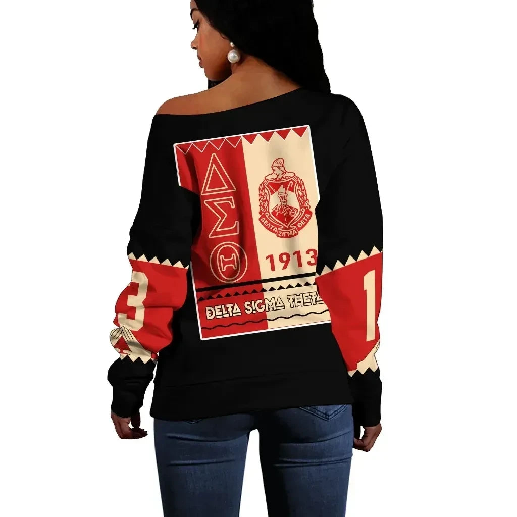 Deltas 1913 Black History Off Shoulder Sweater - Heritage Pride Panel Style (Campus)