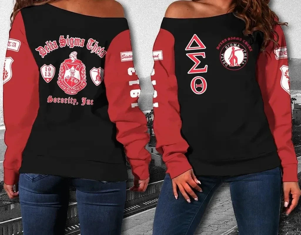 Deltas 1913 Sisterhood Off Shoulder Sweater - Proud Member Legacy Vibes (Homecoming)