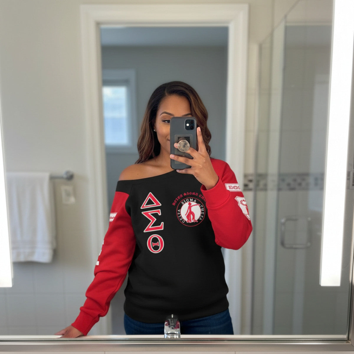 Deltas 1913 Sisterhood Off Shoulder Sweater - Proud Member Legacy Vibes (Homecoming)