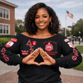 Deltas 1913 Elephant Sisterhood Off Shoulder Sweater - Black Pride Statement (Campus)