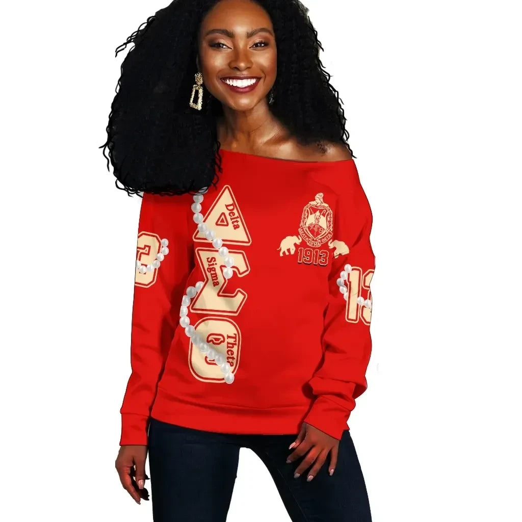 Deltas 1913 Sisterhood Pearl Off Shoulder Sweater - Gift for Her Legacy Pride