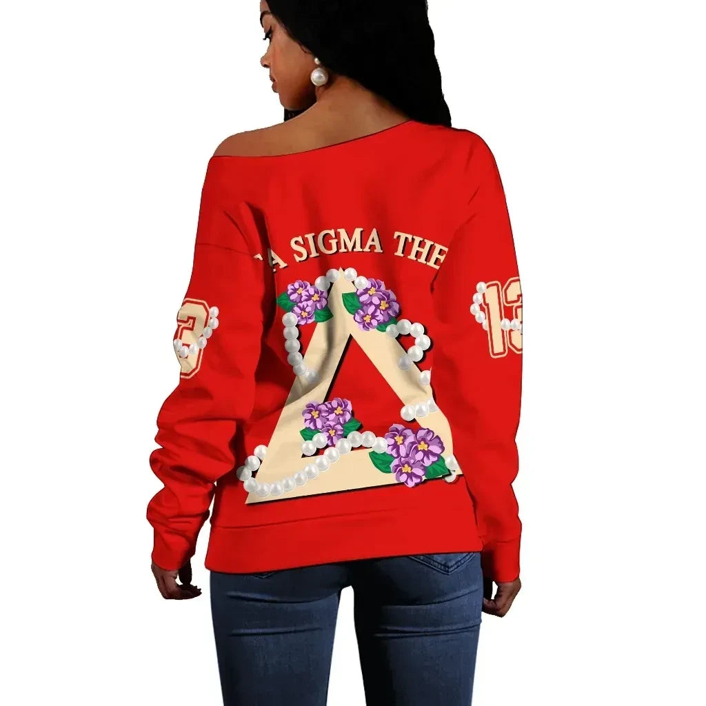 Deltas 1913 Sisterhood Pearl Off Shoulder Sweater - Gift for Her Legacy Pride
