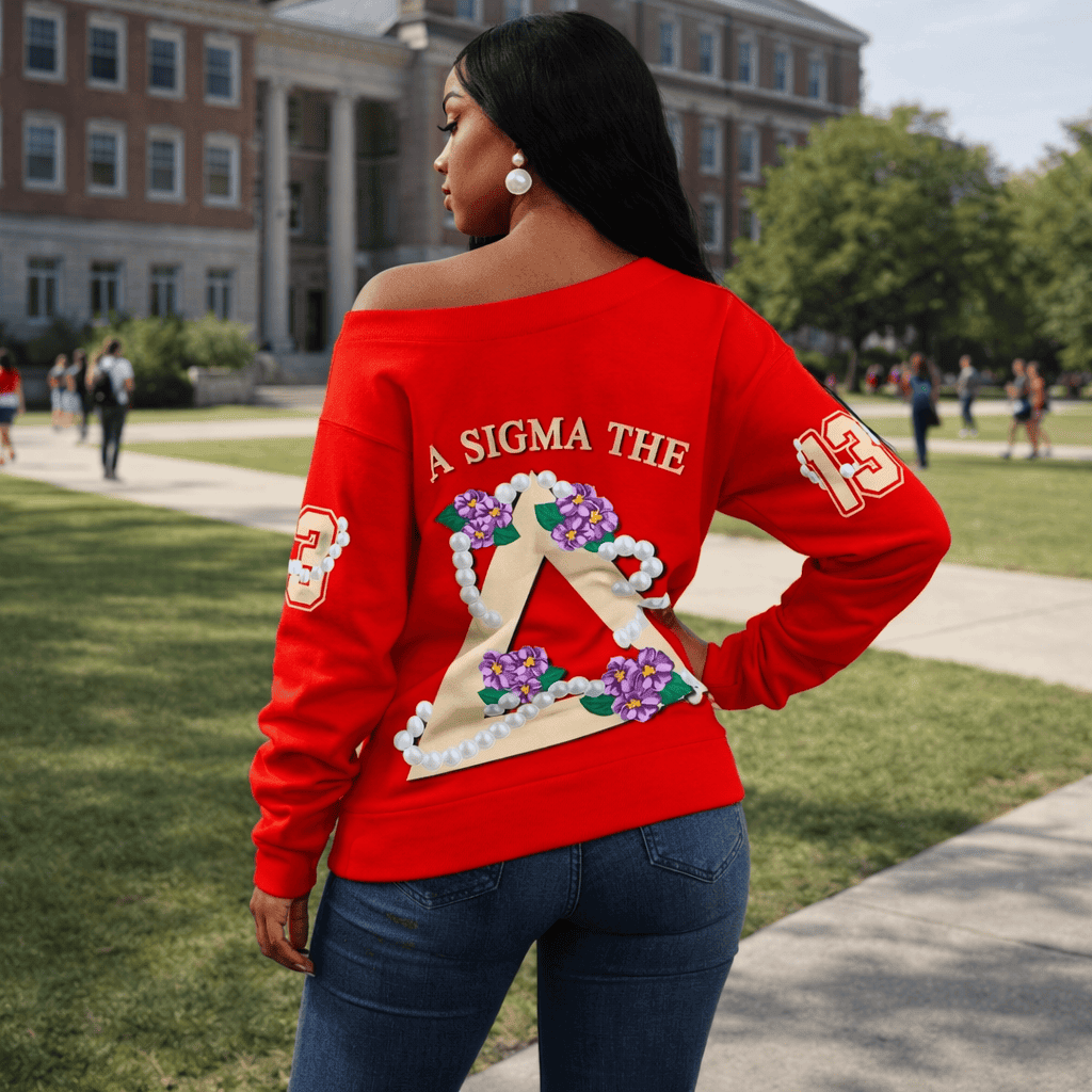 Deltas 1913 Sisterhood Pearl Off Shoulder Sweater - Gift for Her Legacy Pride