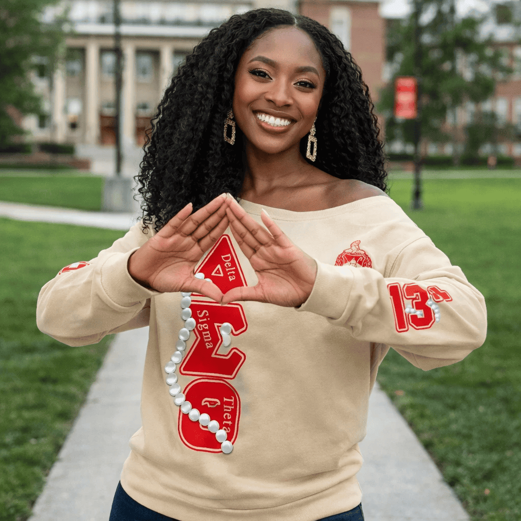 Deltas 1913 Sisterhood Pearl Off Shoulder Sweater - Gift for Her Legacy Pride