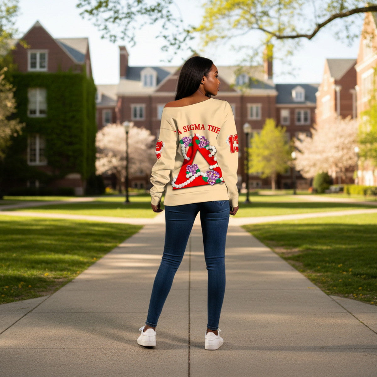 Deltas 1913 Sisterhood Pearl Off Shoulder Sweater - Gift for Her Legacy Pride