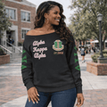 Green & Pink Greek Sorority Off Shoulder Sweatshirt – Cozy 1908 Sisterhood AKA Ivy Leaf