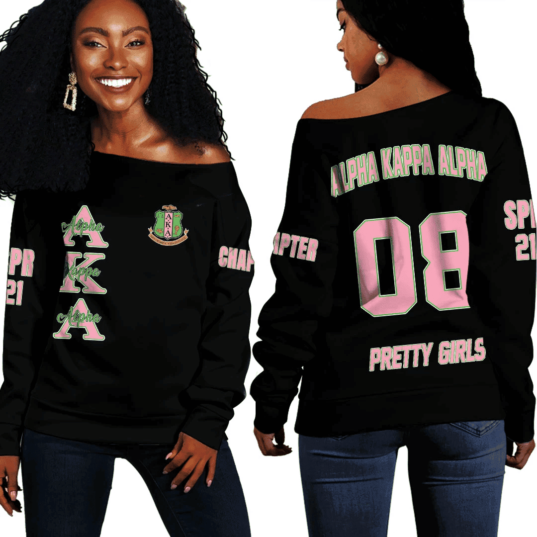 (Personalized) AKA Ivies 1908 Off Shoulder Sweatshirt - Green & Pink Legacy