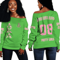 (Personalized) AKA Ivies 1908 Off Shoulder Sweatshirt - Green & Pink Legacy