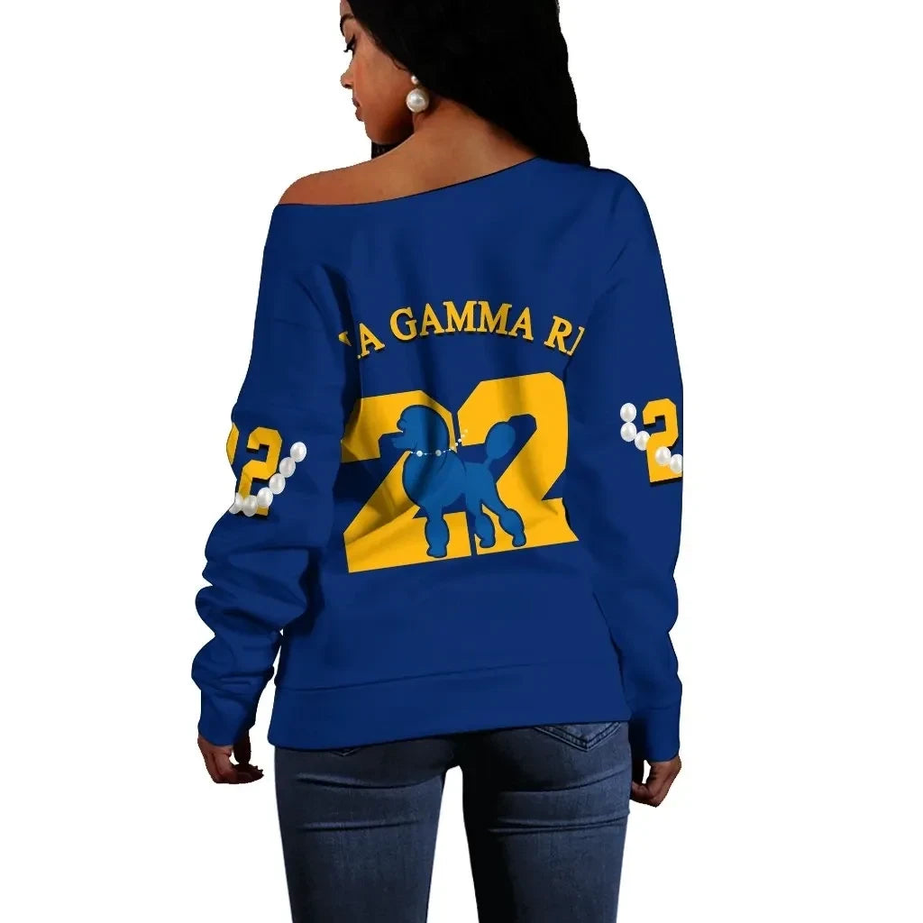 SGRhos 1922 Royal Blue & Gold Pearls Off Shoulder Sweaters - Gift for Her Legacy Pride