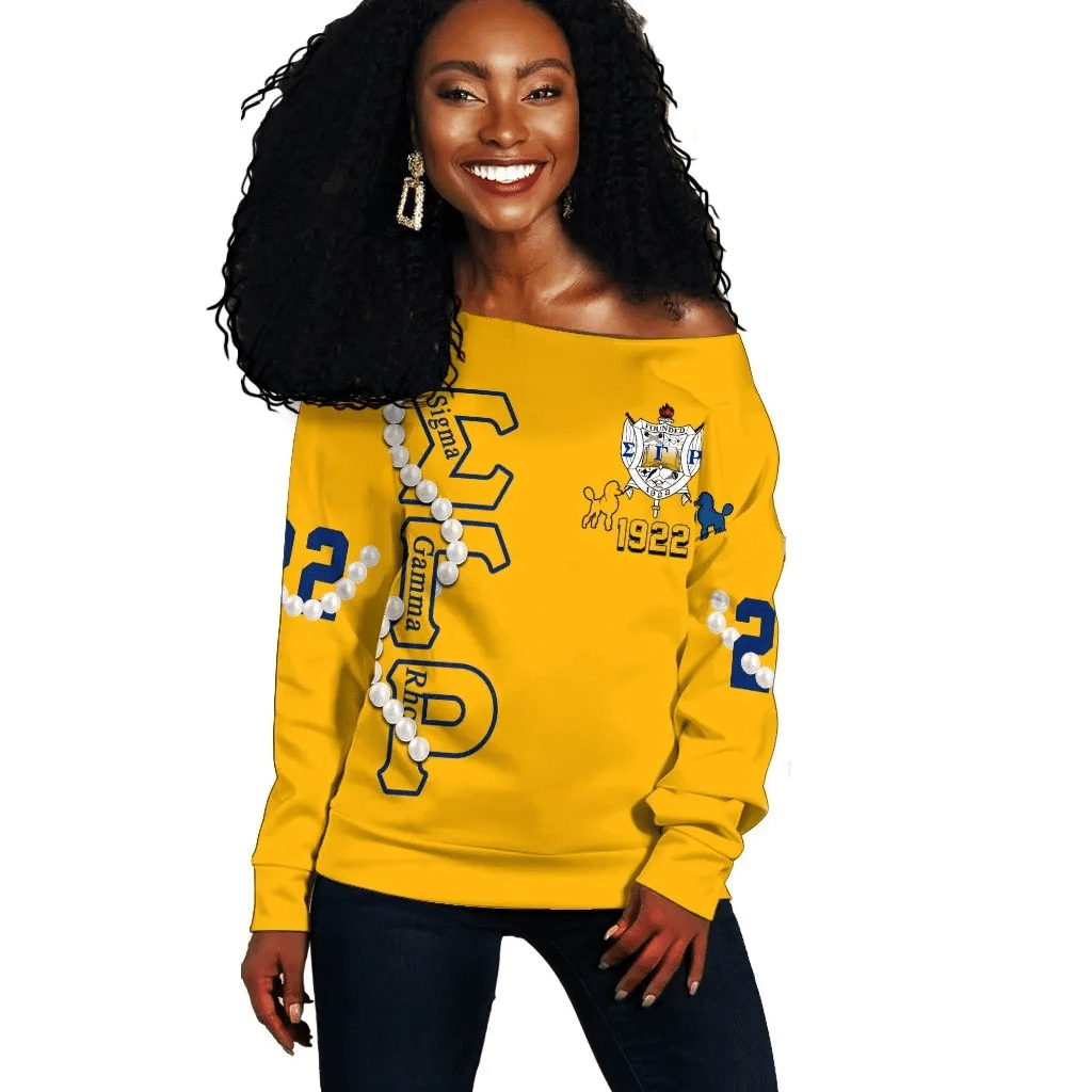 SGRhos 1922 Royal Blue & Gold Pearls Off Shoulder Sweaters - Gift for Her Legacy Pride