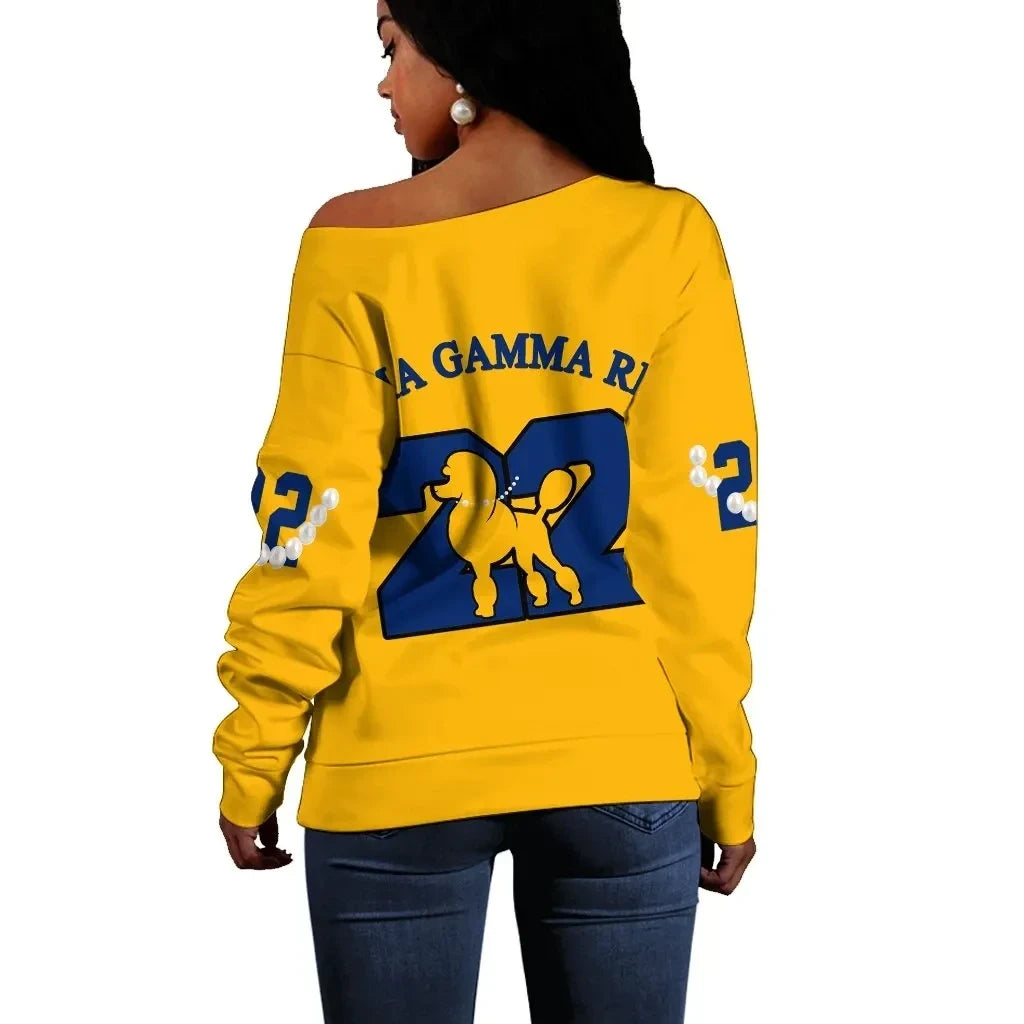 SGRhos 1922 Royal Blue & Gold Pearls Off Shoulder Sweaters - Gift for Her Legacy Pride